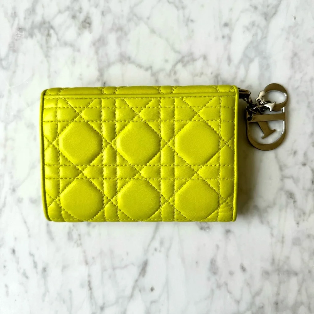 Christian Dior Cannage Wallet Leather Purse Yellow - Picture 3 of 11